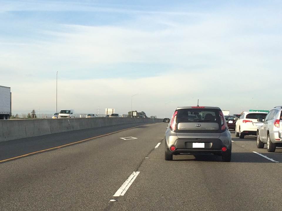 (Morning commute in California. The left lane is the HOV lane.)